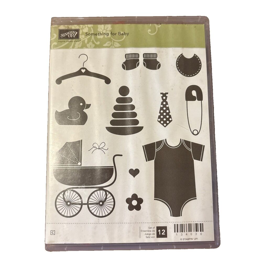 Stampin Up! SOMETHING FOR BABY Shower Boy Girl Rubber Cling Stamps Set of 12